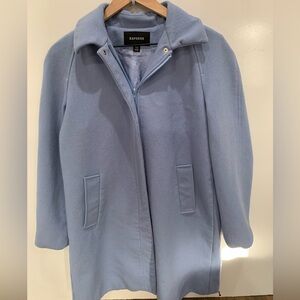 Express Women's Sky Blue mid length wool Trench Coat size 11/12